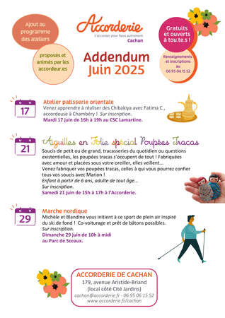 Le programme des ateliers et évènements de JUIN (suite)