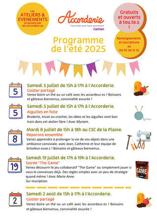 C'est l'été à l'Accorderie ! Le Programme des ateliers et évènements de juillet et août.