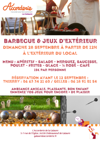 Repas barbecue et jeux d'extérieur