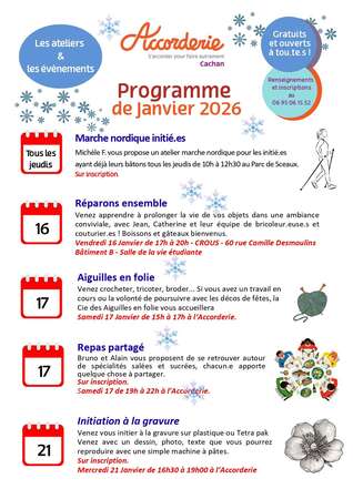 Programme des ateliers et évènements de Janvier