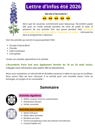 Lettre d'infos été 2026