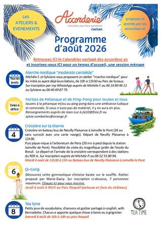 Le Programme des ateliers et évènements d'Août